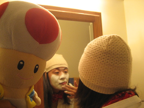 Toad enters the bathroom