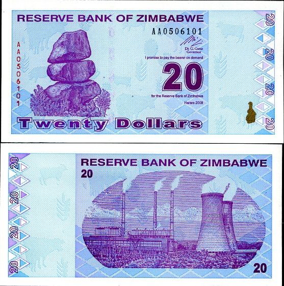 20 dolárov Zimbabwe 2009