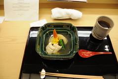 Anago (sea eel), turnip, kintoki carrot, mibuna, yuzu. Kikunoi, Kyoto