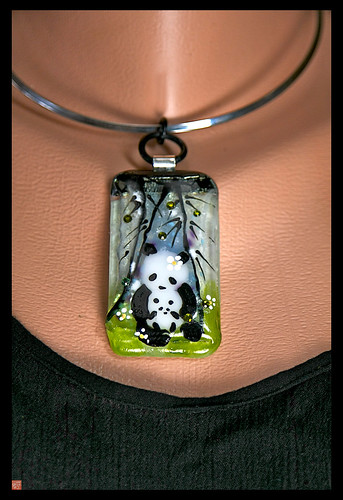 SICHUAN LULLABY fused glass panda pendant by Sandra Miller 