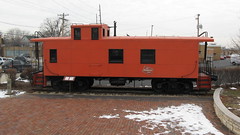 Retired Milwaukee Road caboose on display. Franklin Park Illinois. December 2009.