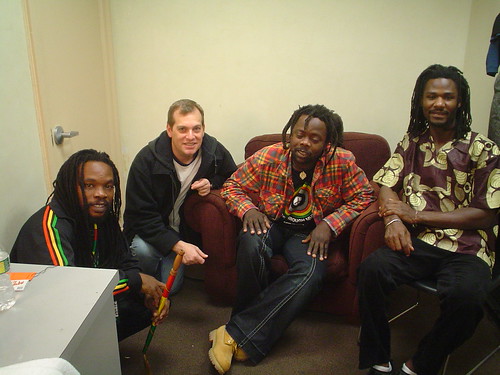 Bushman, John Rosenfelder, Mermans Kenkosenke and Mohammed Alidu backstage at Town Hall NY (Photo by Greg Johnson)