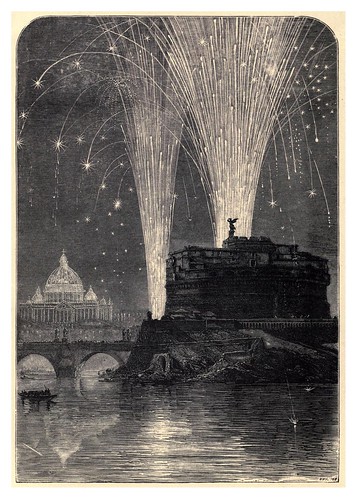 008-Iluminacion de San Pedro y fuegos artificiales en el castillo de San Angelo-Italian pictures drawn with pen and pencil 1878