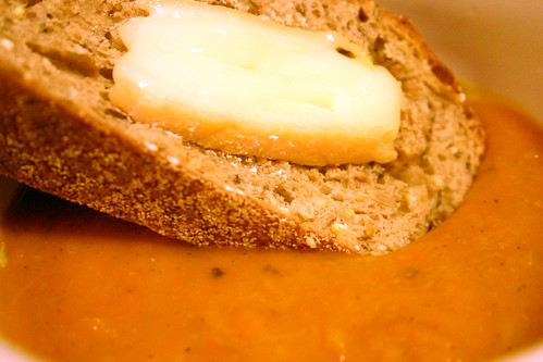 Brie Cheese Toast with Kabocha and Ginger Soup