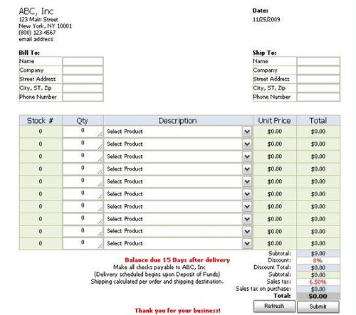 purchase order form example. Purchase Order Form