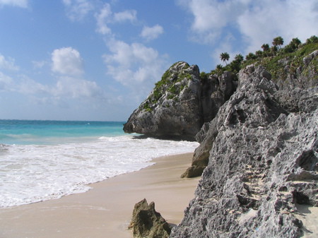 Beach at Tulum ruins looking south
