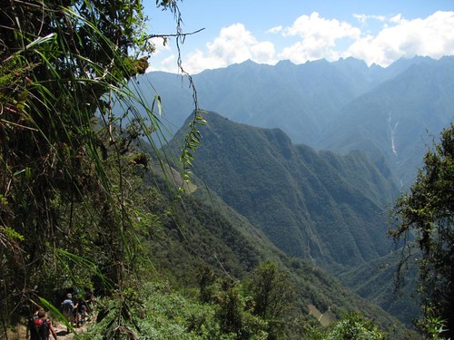 view of Machu Picchu mtn from the jungle on the descent to camp