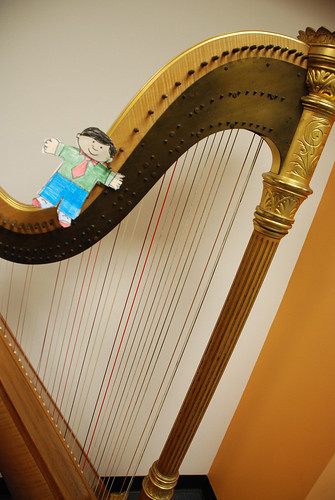 Flat Stanley on the harp