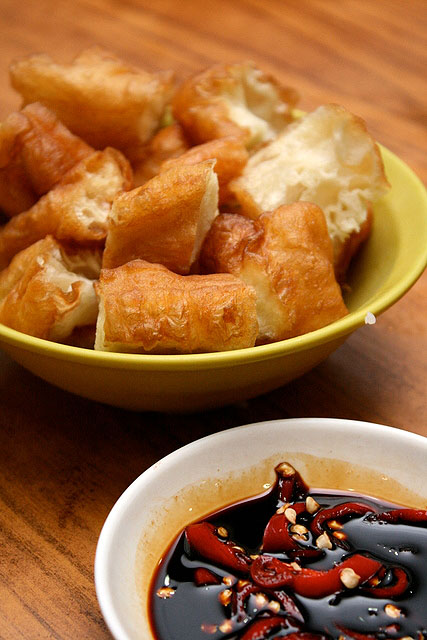 The most important sides - youtiao and sliced chillies in dark soy sauce