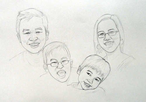 my family portraits in black & white watercolour - pencil sketch
