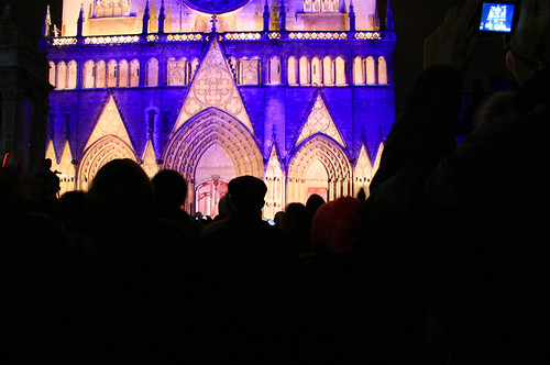 Eglise Saint-Nizier illuminata per la festa delle luci Lione Francia