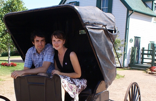 cameron Lerch and Laura-Jane Koers in Buggy at Anne of Green Gables House in PEI Canada