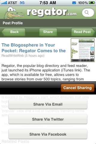 Regator iPhone app screenshots