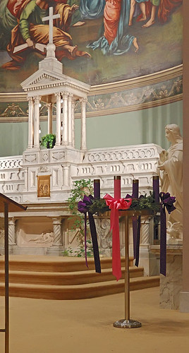 Saint John the Apostle and Evangelist Roman Catholic Church, in Saint Louis, Missouri, USA - Advent wreath and tabernacle