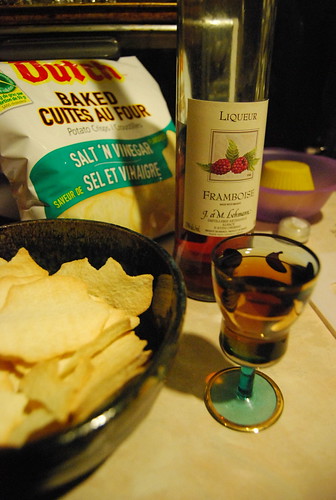 Baked chips and Raspberry brandy