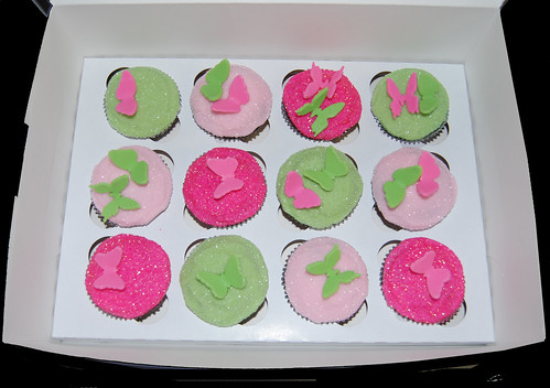 sparkly pink and green butterfly cupcakes