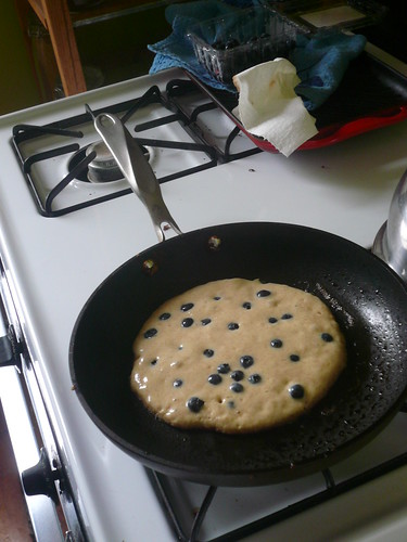Making blueberry pancakes