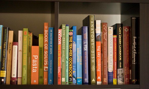 cookbooks on the shelves