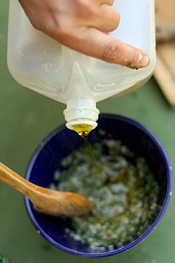 pouring olive oil