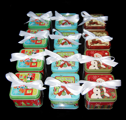 Holiday Gift Tins filled with Chocolate Dipped Graham Crackers