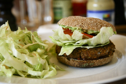 Dinner: Black Bean and Sweet Potato Burgers with Cabbage Salad