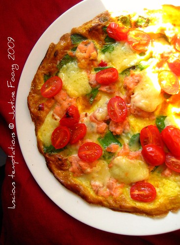 Smoked Salmon and Tomato Fritata with a Strawberry Smoothie - Saturday Lunch