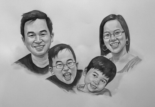 my family portraits in black & white watercolour - 3