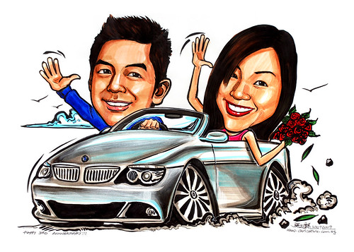 Couple caricatures on BMW 650i