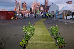 Green carpet and solar cinema tent