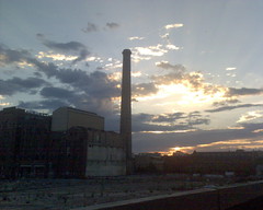 Clouds, sunset, chimney