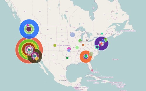 Quantcast Top 100 plotted on U.S. Map, radius = monthly uniques