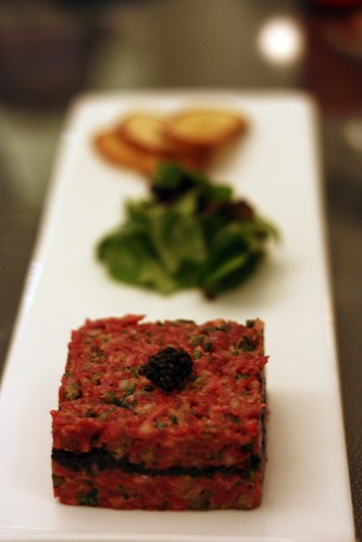 Napoleon Tartare - Hand sliced steak tartare with layer of caviar