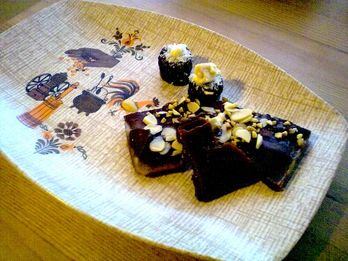 homemade chocolate toffee with my new vintage plate