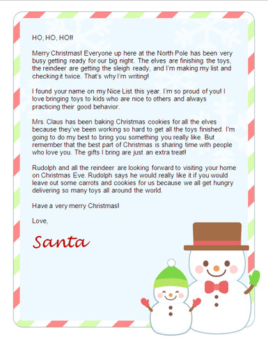 free christmas letter from santa