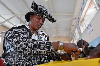 Namibian woman voter casting her ballot for the national elections held in late November 2009. The ruling SWAPO party has won an overwhelming victory in the poll. SWAPO led the country to independence in 1990 after a thirty year struggle for freedom. by Pan-African News Wire File Photos