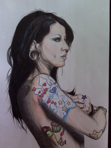 Tattoo girl (jessteen) Tags: portrait colour art girl rock tattoo pencil ink 
