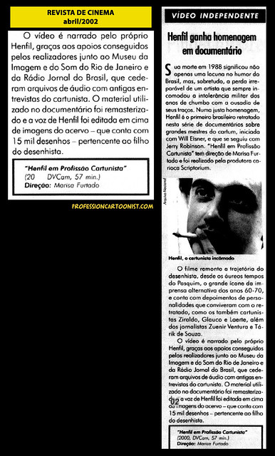 "Henfil ganha homenagem em documentário" - Revista de Cinema - abril/2002