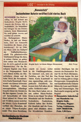 Brigitte Stolle: Bienenstich (Seckenheim-Rheinau-Nachrichten 17. Juli 2009) von Ihnen.