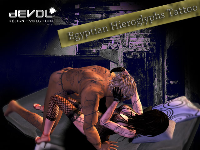it's cryptogram Egyptian Hieroglyphs tattoo on body and legs.