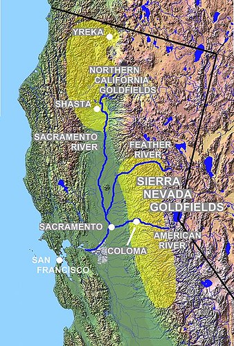 the california gold rush map. California Gold Rush relief