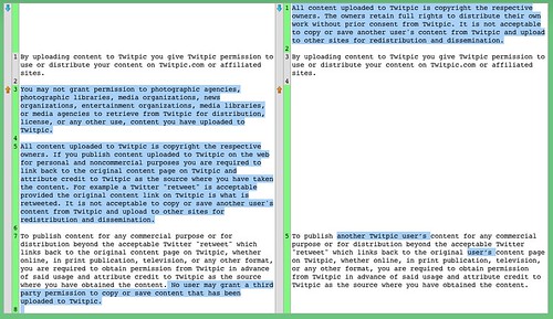 Diff of change in Twitpic's terms of service