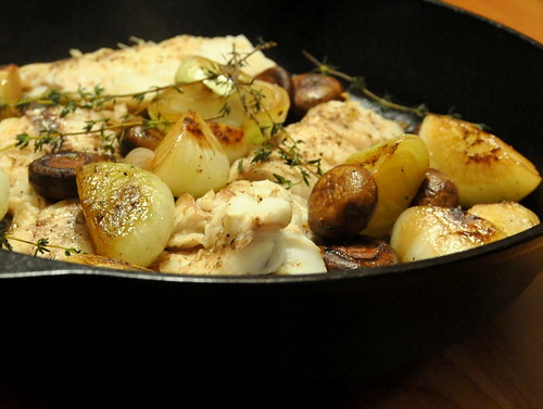 Cast Iron Skillet-Seared Cod with Mushrooms