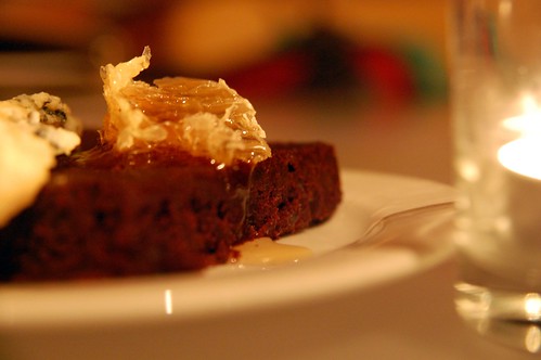 Beet Brownie with Honey Comb & Blue Cheese