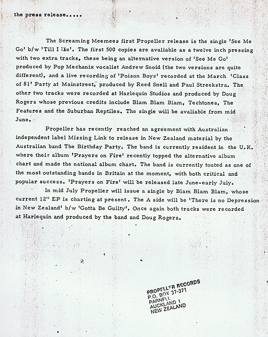 Propeller press release, 1981