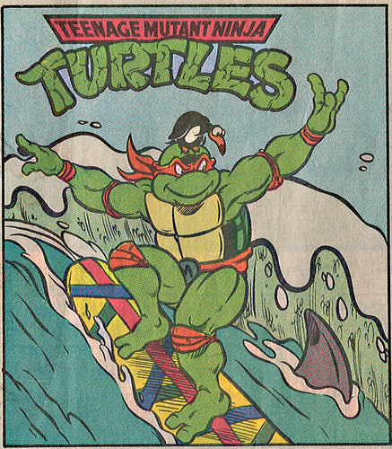 Teenage Mutant Ninja Turtles { newspaper strip } Mike hang-10 ..art by BERGER - isolated :: 06071992