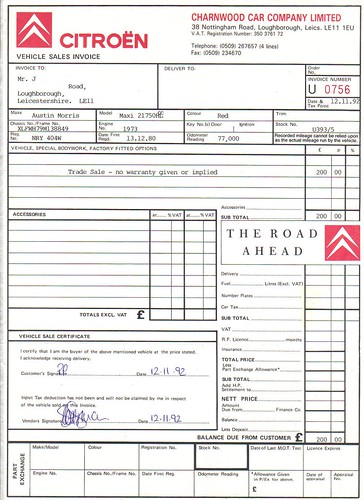 Buying Used Car Receipt Template