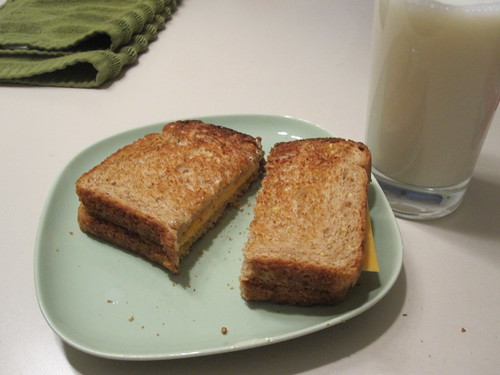 Cheese sandwich and milk at home