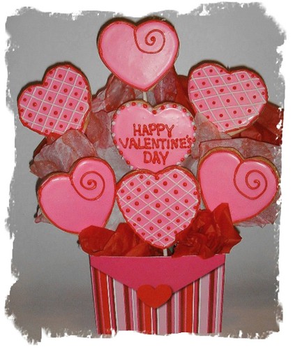 Valentine's Day cookie bouquet. sugar valentines cookies hand decorated.