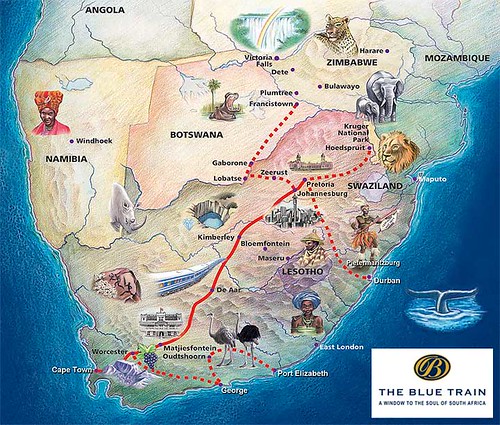 The Blue Train (South Africa) - map por Train Chartering & Private Rail Cars.
