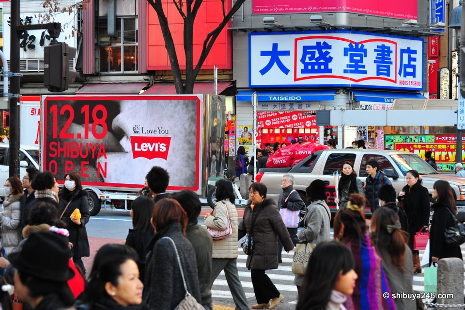 Promotion trucks keep the streets of Shibuya busy.